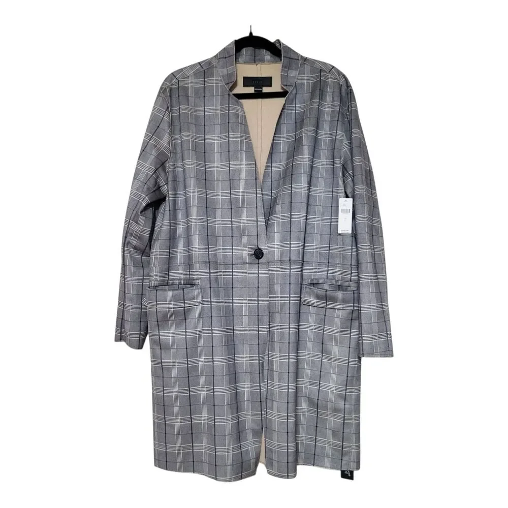 Blank NYC Anthropologie Renegade Gray Plaid Longline Jacket Faux Suede L New - Picture 9 of 9
